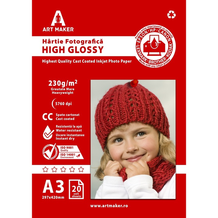 Hartie foto Art Maker, High Glossy, 230g/mp, cc, A3, 20 coli