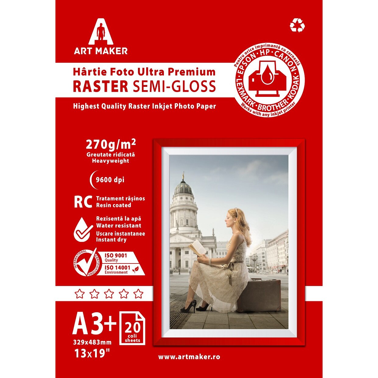 Hartie foto Art Maker, Ultra Premium RASTER Semi-Gloss, 270g/mp, rc, A3+, 20 coli