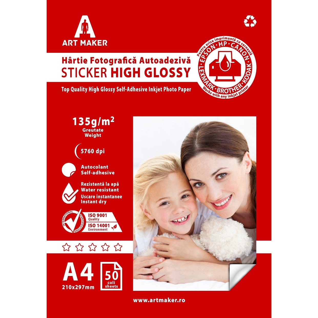 Hartie foto Art Maker, autoadeziva Sticker High Glossy, A4, 115g/mp, 50 coli