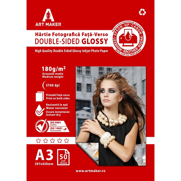 Hartie foto Art Maker, fata-verso Glossy, 180g/mp, A3, 50 coli