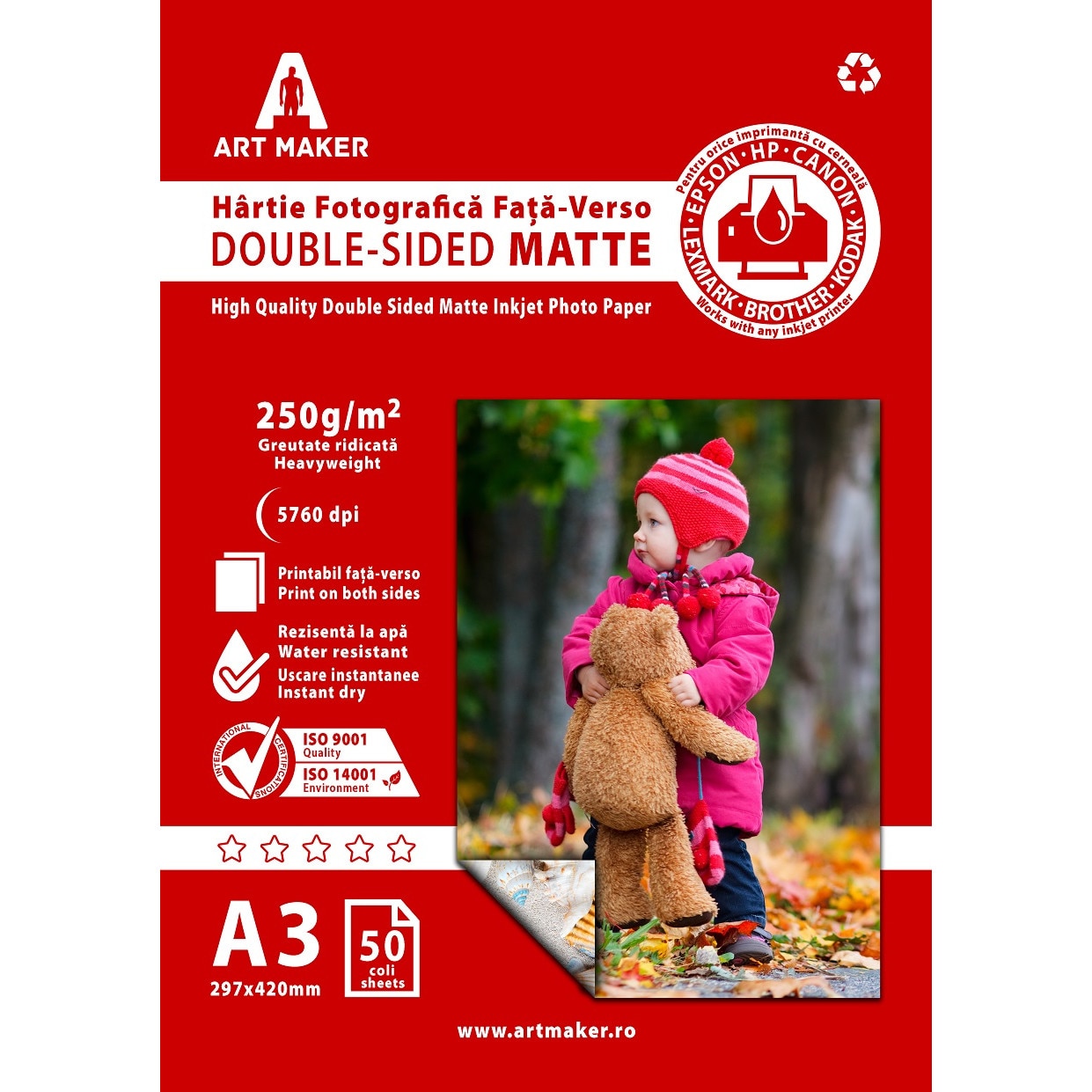 Hartie foto Art Maker, fata-verso Mata, 220g/mp, A3, 50 coli