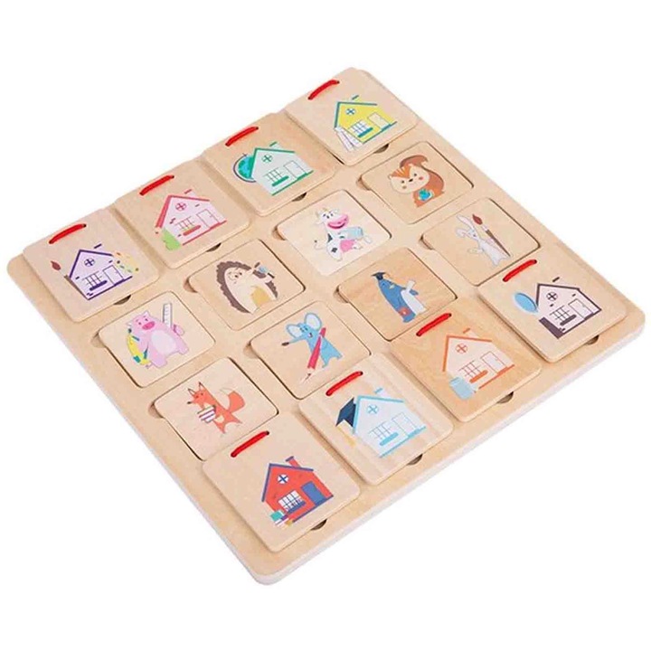 Joc de asociere, observatie si logica, animalele si casuta lor, 16 piese, SARA-SHOP®