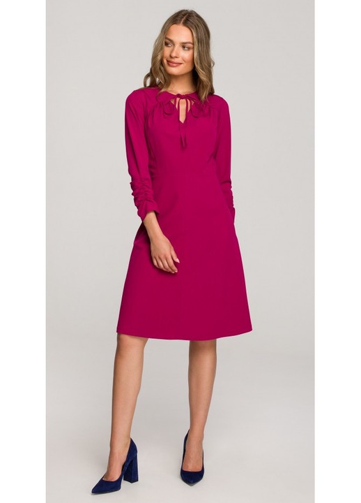 Rochie cu funda la decolteu, Fucsia