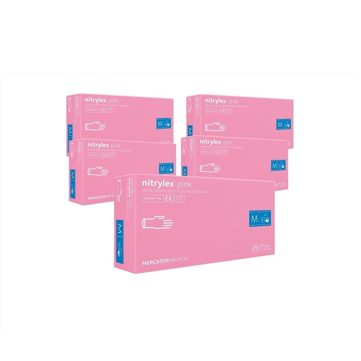 Set 500 bucati Manusi Nitrylex Pink, Nitril, nepudrate, roz, marimea M