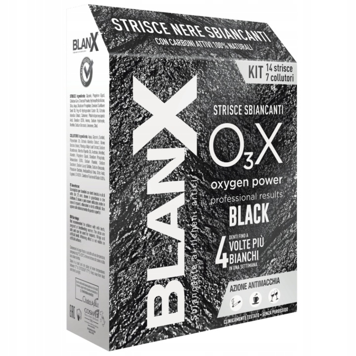 Benzi pentru albirea dintilor, BlanX O3X Black, 10 buc