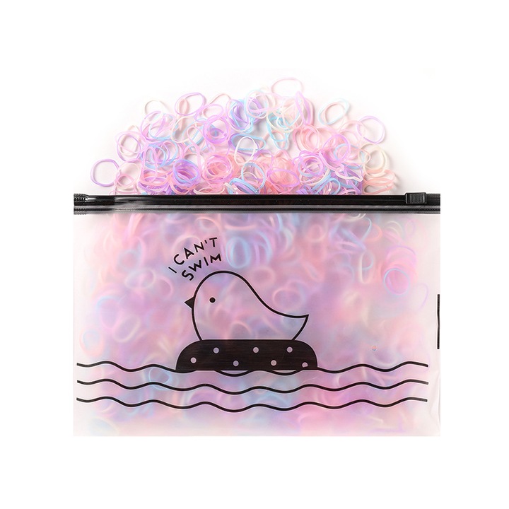 Set elastice de par, colorate, 500 bucati, mov multicolor, cauciuc, EFAYN