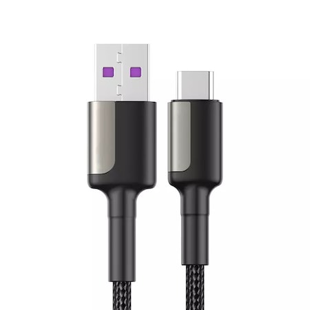 Cablu De Incarcare Tip USB-C, 2m, 5V/5A, 25W, Transfer date 480 Mbps, USB A la USB-C, Zinc-Aluminiu Nylon, Negru