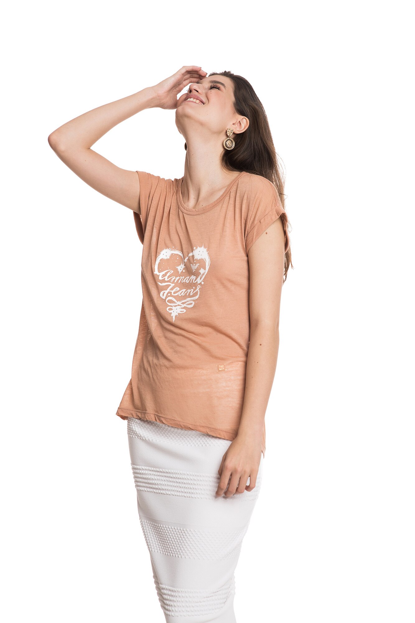 Tricou din bumbac, Armani Jeans, cappuccino, XS