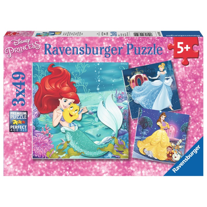 Пъзел Ravensburger, Приключения на принцесите на Disney, 3X49 части