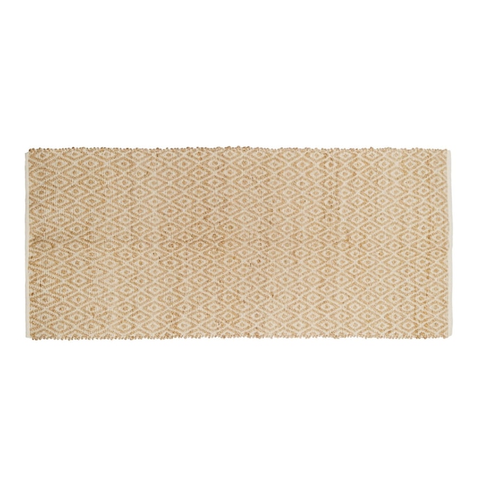 Kézzel készített pamut és juta szőnyeg, mérete 80 x 200 cm, krém/barna, Relaxdays