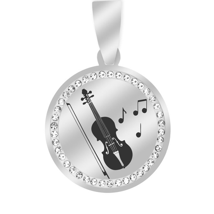 Martisor Pandantiv Inox Banut Pietre Argintiu Muzica Vioara