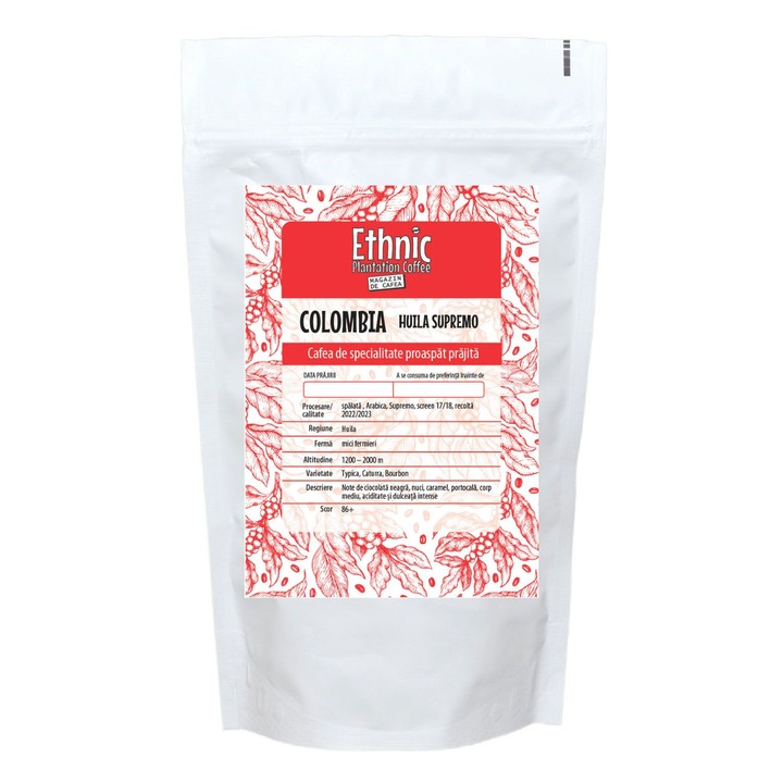 Специално кафе Colombia Huila Supremo Arabica, печени зърна, Ethnic Plantation Coffee, 500g