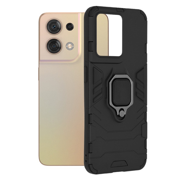 AZIAO Armor Ring Case за Oppo Reno8 5G, армейски щит, хибридна структура, 360° магнитен поддържащ пръстен, здрав издръжлив калъф, титаниево черно