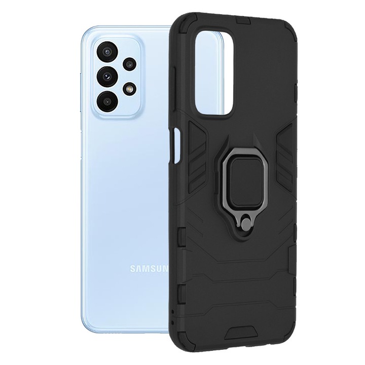 AZIAO Armor Ring Case за Samsung Galaxy A23 4G / A23 5G, армейски щит, хибридна структура, 360° магнитен поддържащ пръстен, здрав издръжлив калъф, титаниево черно