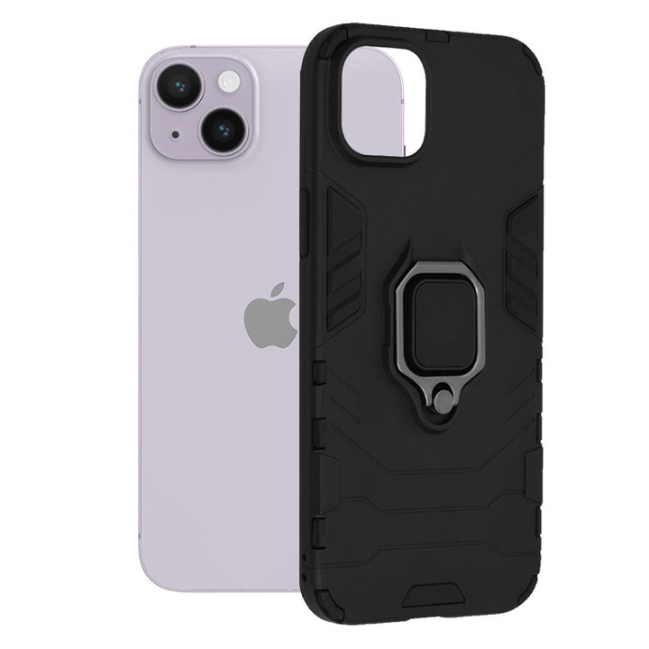 AZIAO Armor Ring Case за Apple iPhone 14 Plus, армейски щит, хибридна структура, 360° магнитен поддържащ пръстен, здрав издръжлив калъф, титаниево черно