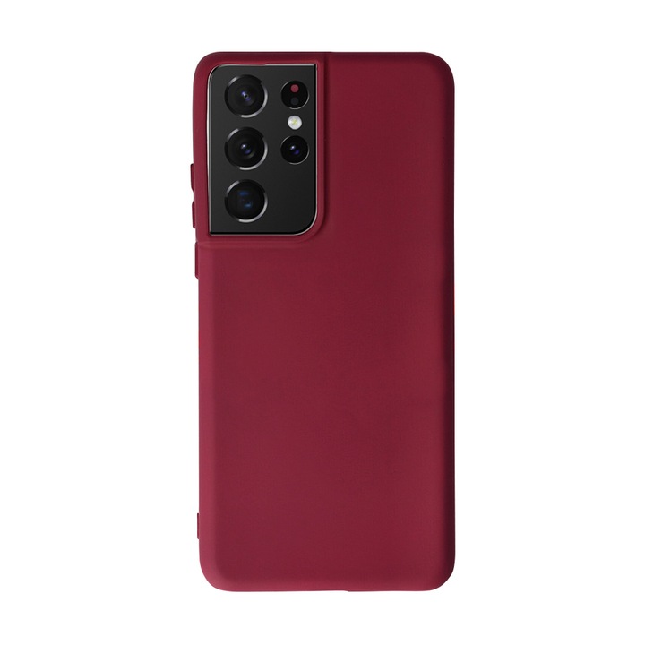 Samsung Galaxy S21 Ultra kompatibilis Safe Flex burkolat, Fonix parancs, Vékony, rugalmas kialakítás, mikroszálas belső rész, ütésálló, puha szilikon, textúra matt/sima felülettel, tapadásmentes, bordó