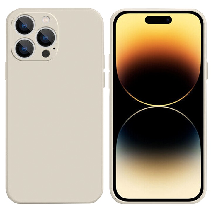 Husa din silicon pentru Apple Iphone 14 Pro, Microfibra, Protectie Camera, Bej