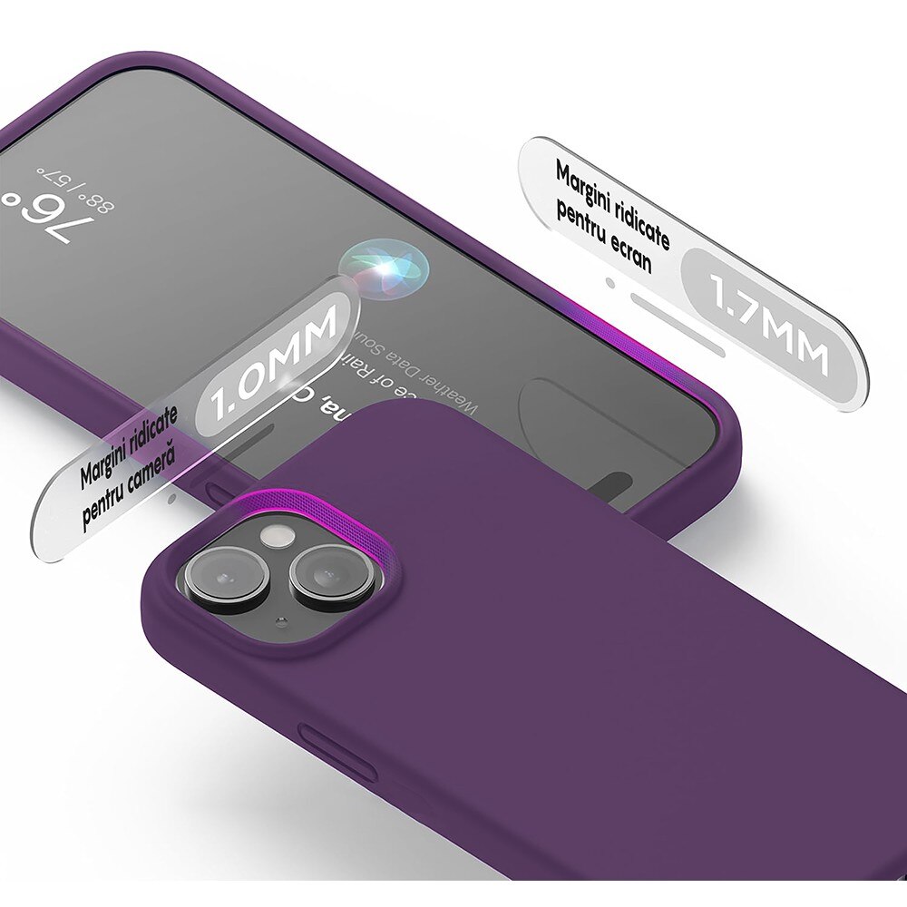 Husa CASEY STUDIOS™ compatibila cu iPhone 14 Plus, Soft Silicone Premium, Microfibra in Interior, Light Purple, de Protectie, Ultra Slim, pentru Incarcare Wireless, Margini Ridicate de Protectia Ecranului si a Camerelor