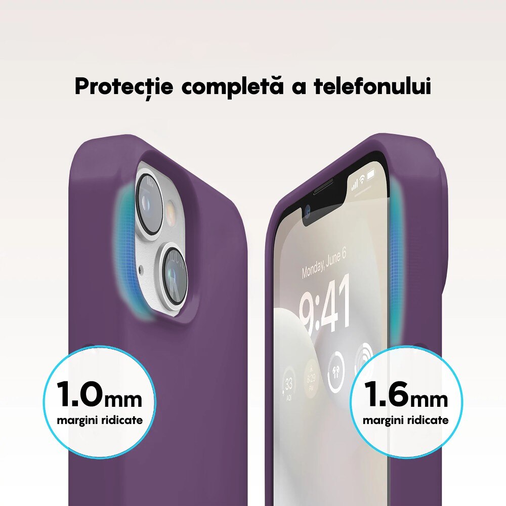 Husa CASEY STUDIOS™ compatibila cu iPhone 14 Plus, Soft Silicone Premium, Microfibra in Interior, Light Purple, de Protectie, Ultra Slim, pentru Incarcare Wireless, Margini Ridicate de Protectia Ecranului si a Camerelor