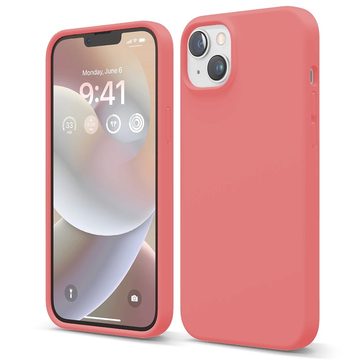 Husa CASEY STUDIOS™ compatibila cu iPhone 14 Plus, Soft Silicone Premium, Microfibra in Interior, Roz, de Protectie, Ultra Slim, pentru Incarcare Wireless, Margini Ridicate de Protectia Ecranului si a Camerelor