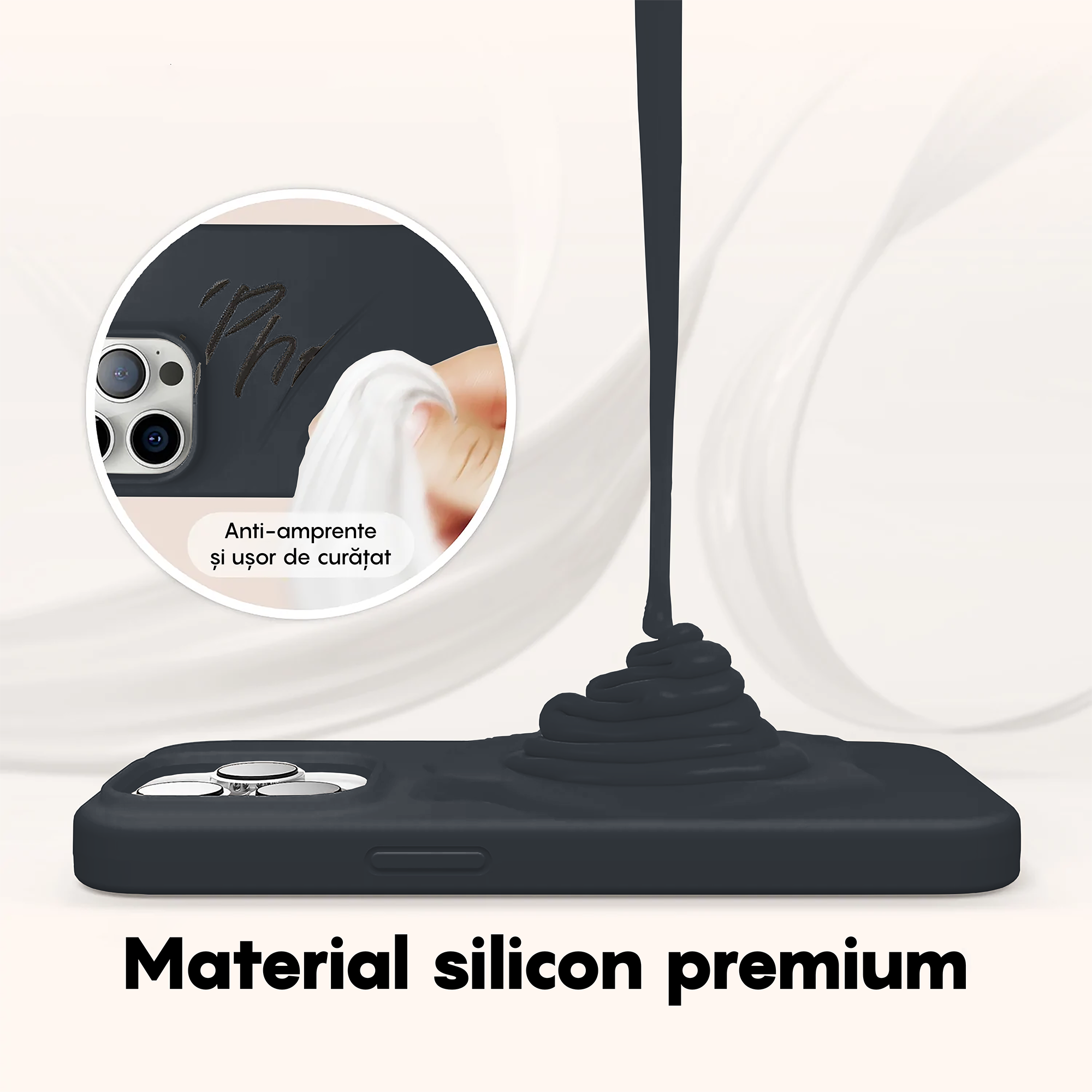 Husa CASEY STUDIOS™ pentru iPhone 14 Pro, Soft Silicone Premium, 30+ Culori, Microfibra in Interior, Midnight Blue, de Protectie, Ultra Slim, pentru Incarcare Wireless, Margini Ridicate pentru Protectia Ecranului si a Camerelor