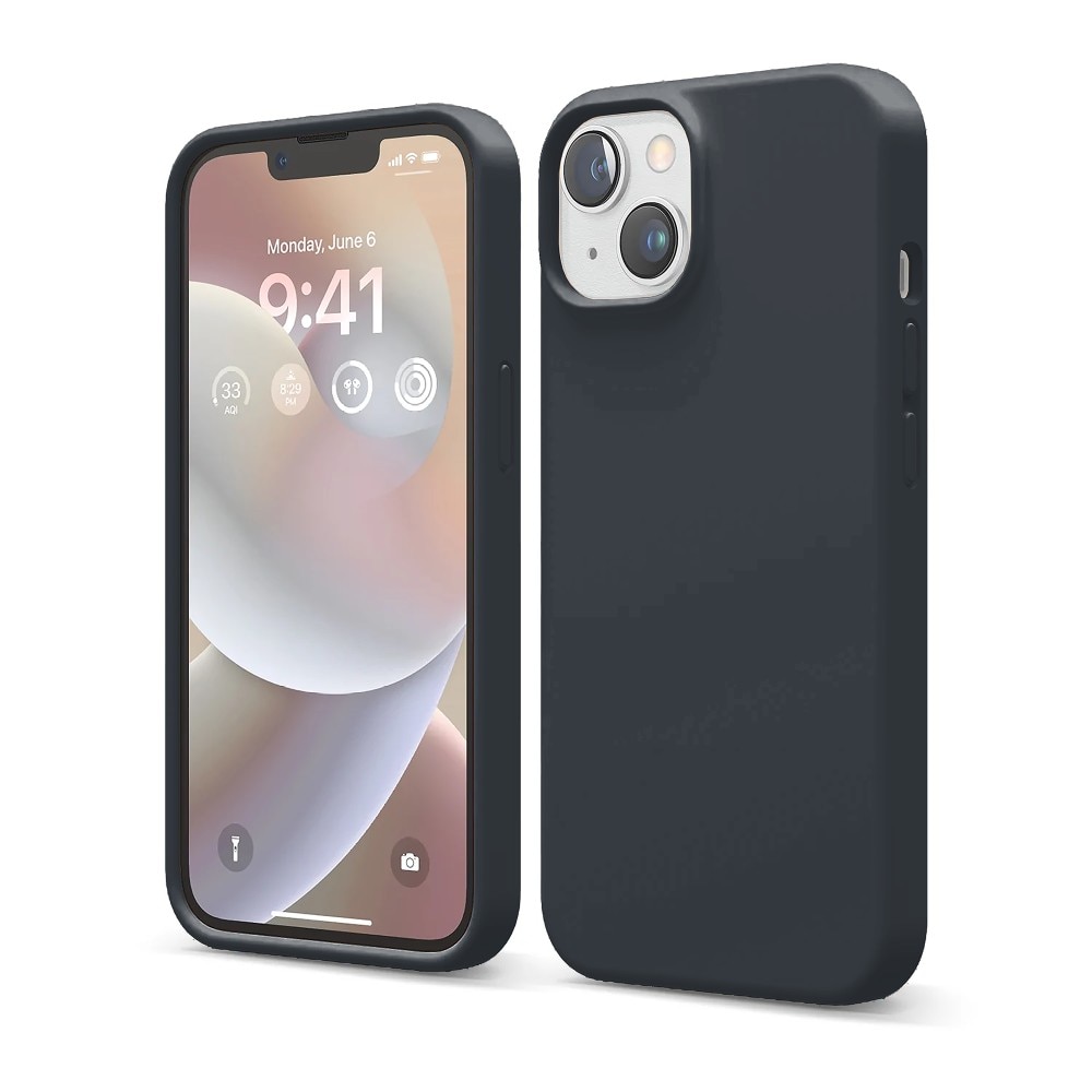 Husa CASEY STUDIOS™ pentru Apple iPhone 14, Soft Silicone Premium, Microfibra in Interior, Midnight Blue, de Protectie, Ultra Slim, pentru Incarcare Wireless, Margini Ridicate pentru Protectia Ecranului si a Camerelor