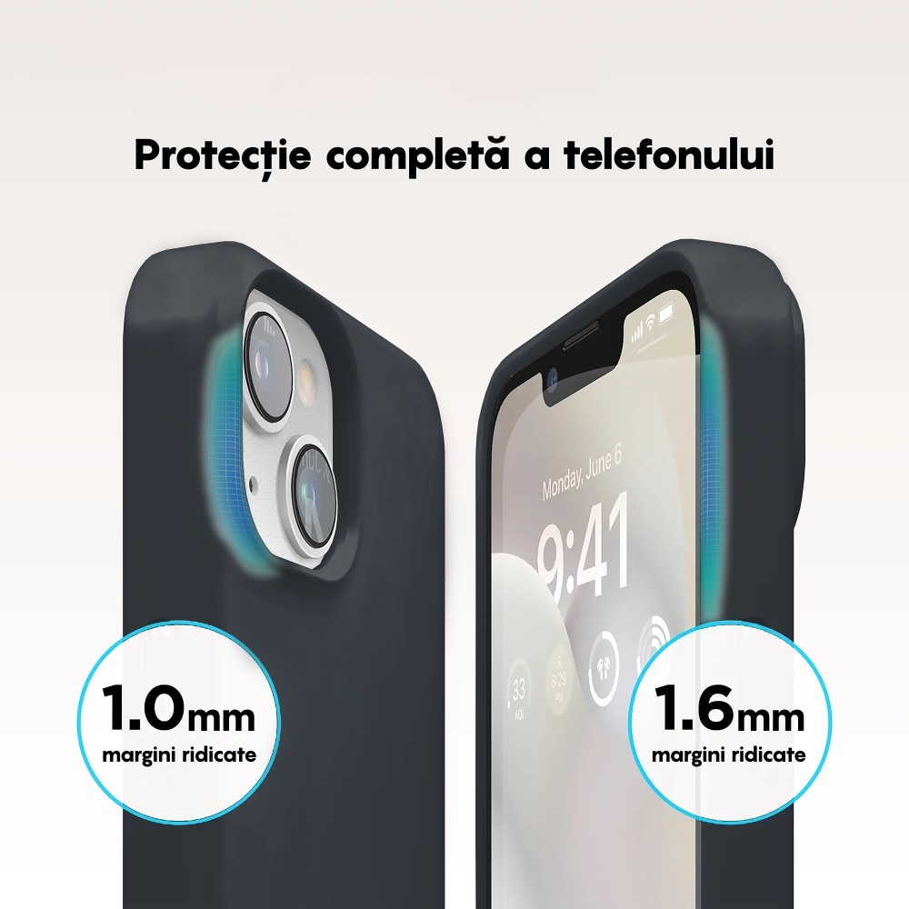 Husa CASEY STUDIOS™ pentru Apple iPhone 14, Soft Silicone Premium, Microfibra in Interior, Midnight Blue, de Protectie, Ultra Slim, pentru Incarcare Wireless, Margini Ridicate pentru Protectia Ecranului si a Camerelor