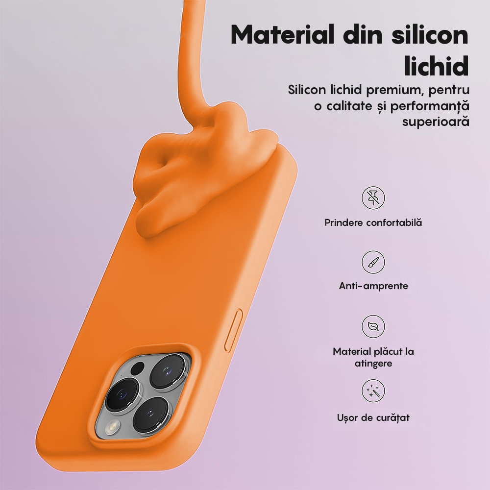 Husa CASEY STUDIOS™ compatibila cu iPhone 15 Pro Max, Soft Silicone Premium, Microfibra in Interior, Nectarine, de Protectie, Ultra Slim, pentru Incarcare Wireless, Margini Ridicate de Protectia Ecranului si a Camerelor