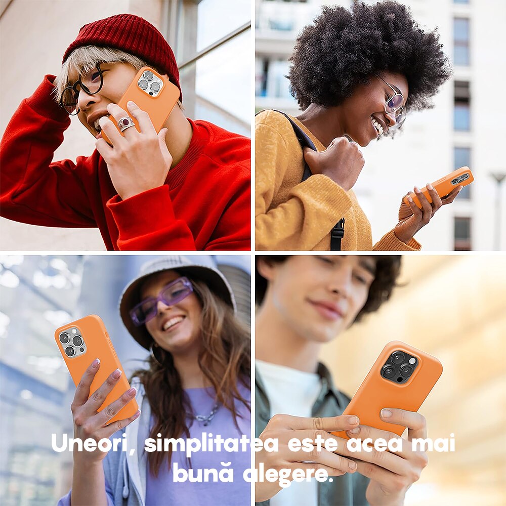 Husa CASEY STUDIOS™ compatibila cu iPhone 14 Pro, Soft Silicone Premium, Microfibra in Interior, Nectarine, de Protectie, Ultra Slim, pentru Incarcare Wireless, Margini Ridicate de Protectia Ecranului si a Camerelor