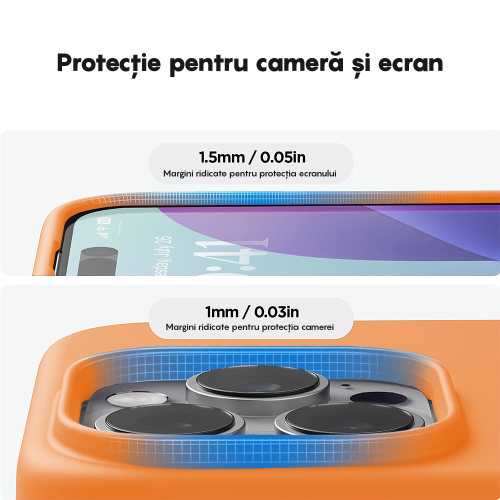 Husa CASEY STUDIOS™ compatibila cu iPhone 15 Pro Max, Soft Silicone Premium, Microfibra in Interior, Nectarine, de Protectie, Ultra Slim, pentru Incarcare Wireless, Margini Ridicate de Protectia Ecranului si a Camerelor
