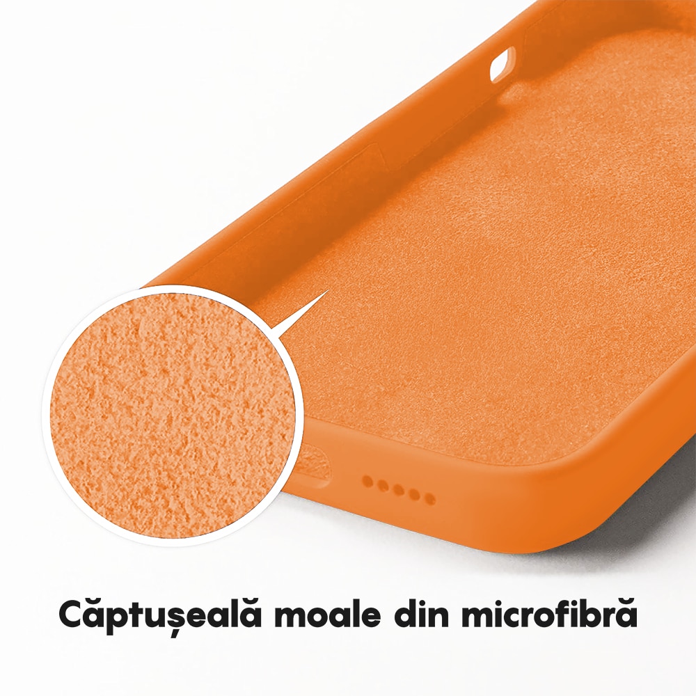 Husa CASEY STUDIOS™ compatibila cu iPhone 14 Pro, Soft Silicone Premium, Microfibra in Interior, Nectarine, de Protectie, Ultra Slim, pentru Incarcare Wireless, Margini Ridicate de Protectia Ecranului si a Camerelor