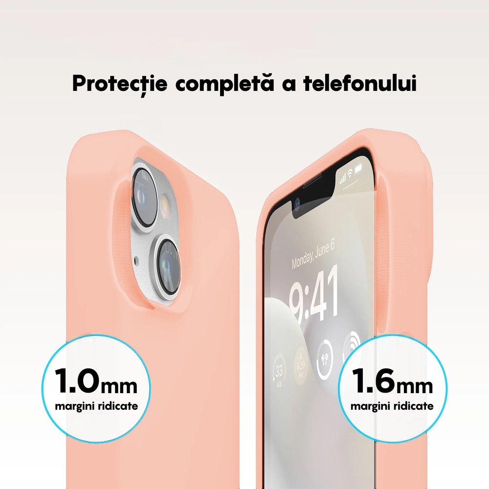 Husa CASEY STUDIOS™ compatibila cu iPhone 14 Plus, Soft Silicone Premium, Microfibra in Interior, Pink Sand, de Protectie, Ultra Slim, pentru Incarcare Wireless, Margini Ridicate de Protectia Ecranului si a Camerelor