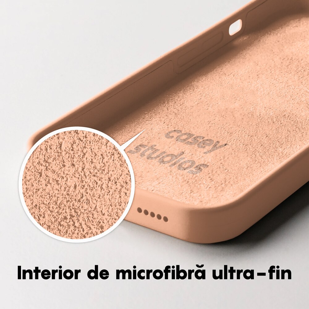 Husa CASEY STUDIOS™ compatibila cu iPhone 14 Pro, Soft Silicone Premium, Microfibra in Interior, Pink Sand, de Protectie, Ultra Slim, pentru Incarcare Wireless, Margini Ridicate de Protectia Ecranului si a Camerelor