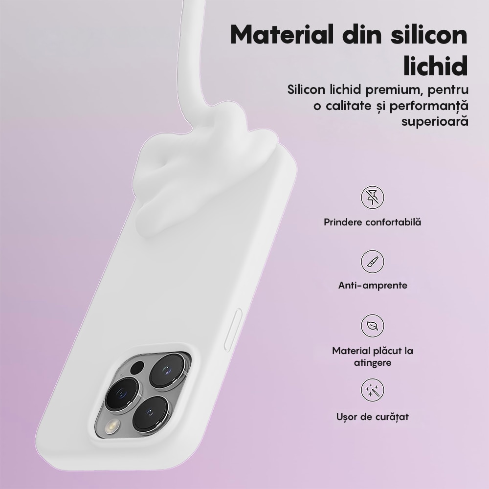 Husa CASEY STUDIOS™ compatibila cu iPhone 15 Pro Max, Soft Silicone Premium, Microfibra in Interior, Alb, de Protectie, Ultra Slim, pentru Incarcare Wireless, Margini Ridicate de Protectia Ecranului si a Camerelor