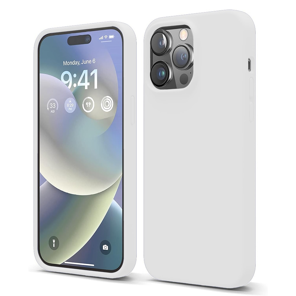 Husa CASEY STUDIOS™ compatibila cu iPhone 14 Pro Max, Soft Silicone Premium, Microfibra in Interior, Alb, de Protectie, Ultra Slim, pentru Incarcare Wireless, Margini Ridicate de Protectia Ecranului si a Camerelor