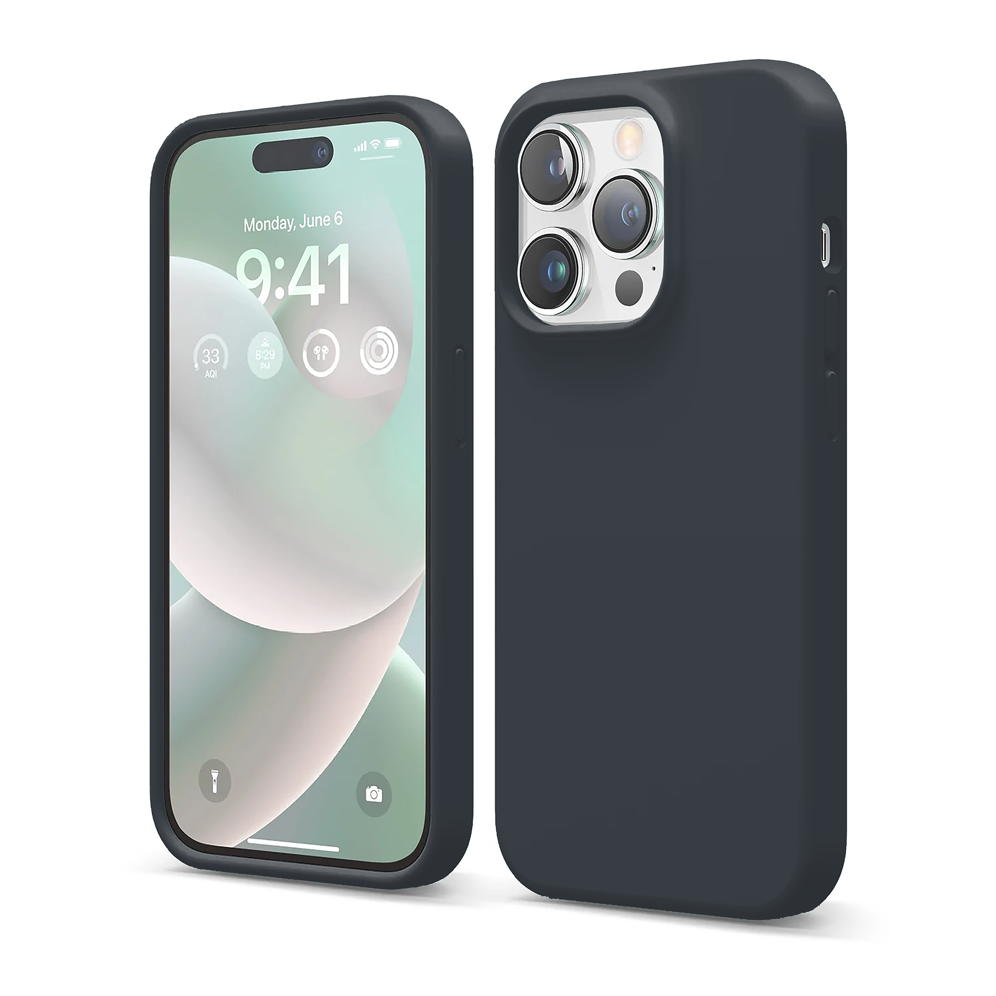 Husa CASEY STUDIOS™ pentru iPhone 14 Pro, Soft Silicone Premium, 30+ Culori, Microfibra in Interior, Midnight Blue, de Protectie, Ultra Slim, pentru Incarcare Wireless, Margini Ridicate pentru Protectia Ecranului si a Camerelor