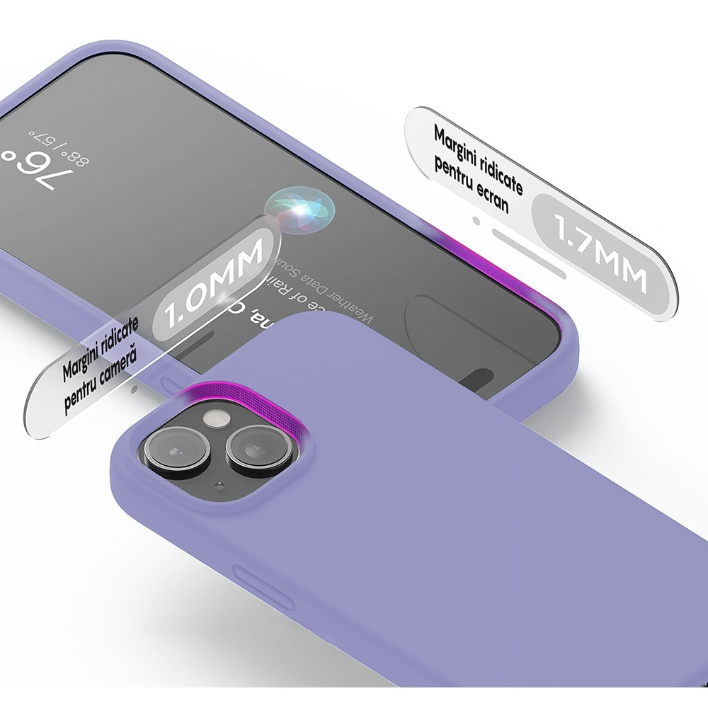 Husa CASEY STUDIOS™ compatibila cu iPhone 14, Soft Silicone Premium, Microfibra in Interior, Light Lilac, de Protectie, Ultra Slim, pentru Incarcare Wireless, Margini Ridicate de Protectia Ecranului si a Camerelor