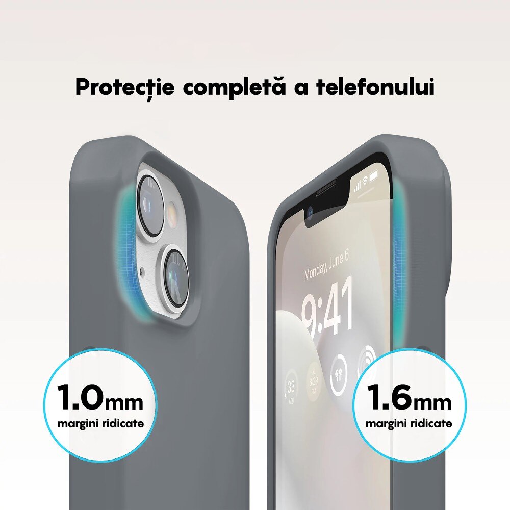 Husa CASEY STUDIOS™ compatibila cu iPhone 14 Plus, Soft Silicone Premium, Microfibra in Interior, Dark Gray, de Protectie, Ultra Slim, pentru Incarcare Wireless, Margini Ridicate de Protectia Ecranului si a Camerelor