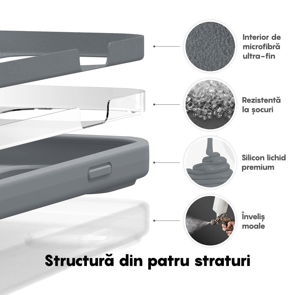 Husa CASEY STUDIOS™ compatibila cu iPhone 14 Plus, Soft Silicone Premium, Microfibra in Interior, Dark Gray, de Protectie, Ultra Slim, pentru Incarcare Wireless, Margini Ridicate de Protectia Ecranului si a Camerelor