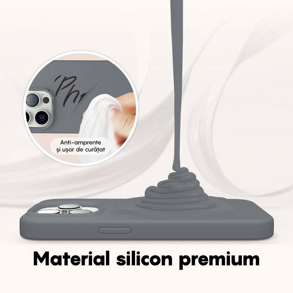 Husa CASEY STUDIOS™ compatibila cu iPhone 14 Plus, Soft Silicone Premium, Microfibra in Interior, Dark Gray, de Protectie, Ultra Slim, pentru Incarcare Wireless, Margini Ridicate de Protectia Ecranului si a Camerelor