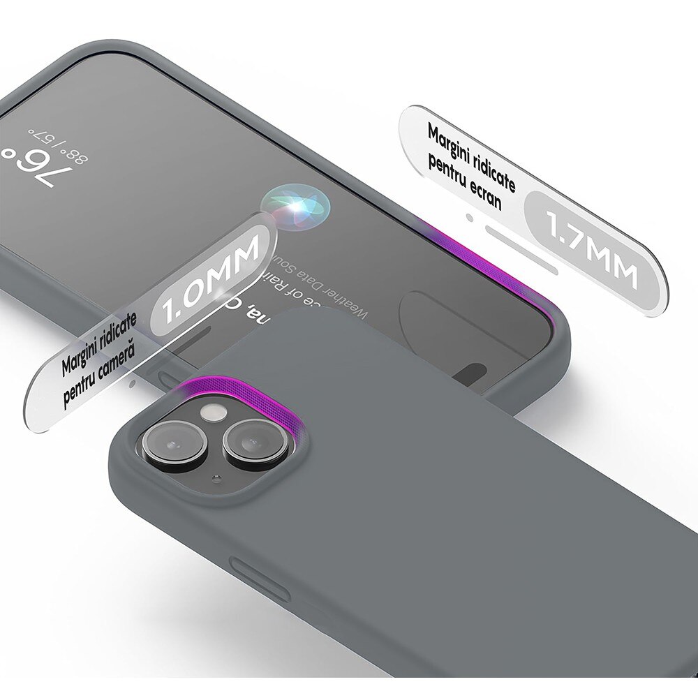 Husa CASEY STUDIOS™ compatibila cu iPhone 14 Plus, Soft Silicone Premium, Microfibra in Interior, Dark Gray, de Protectie, Ultra Slim, pentru Incarcare Wireless, Margini Ridicate de Protectia Ecranului si a Camerelor