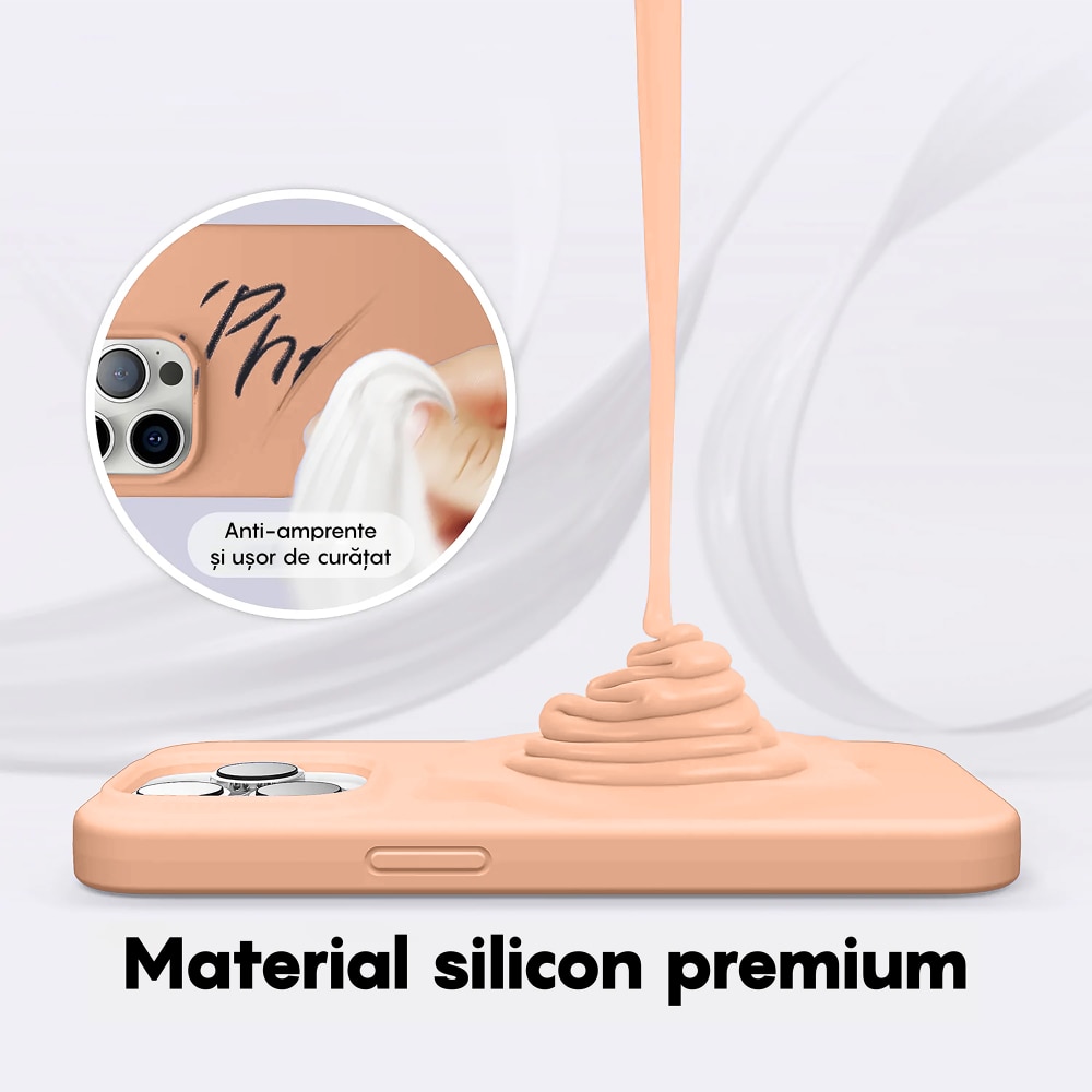 Husa CASEY STUDIOS™ compatibila cu iPhone 14 Pro, Soft Silicone Premium, Microfibra in Interior, Pink Sand, de Protectie, Ultra Slim, pentru Incarcare Wireless, Margini Ridicate de Protectia Ecranului si a Camerelor