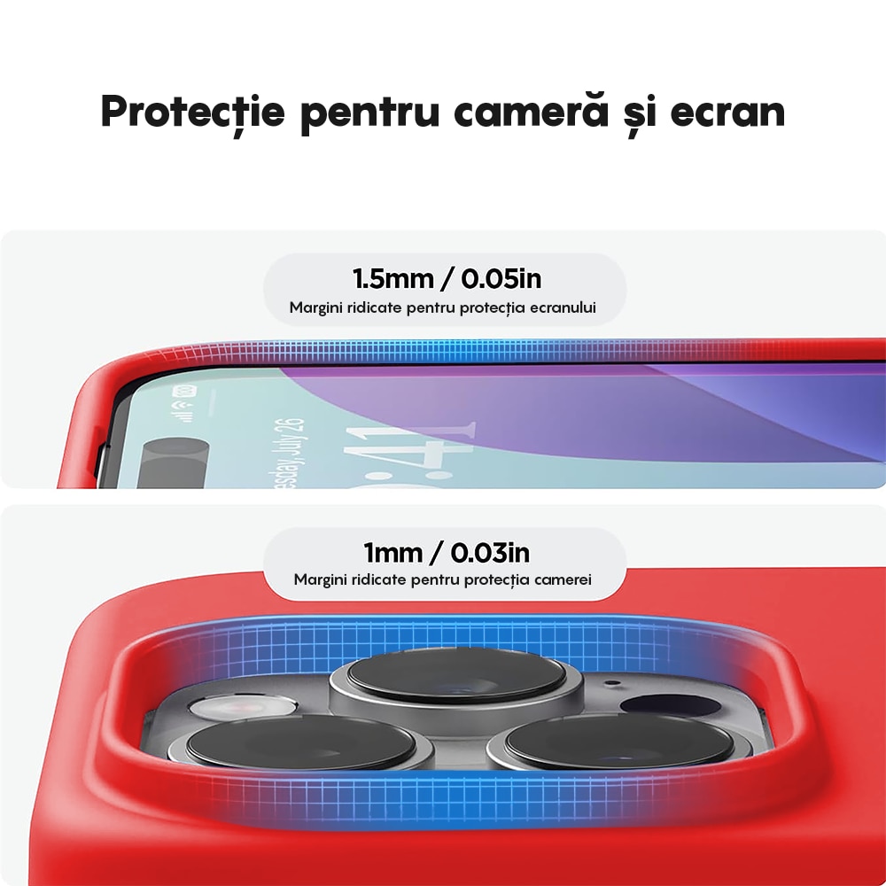 Husa CASEY STUDIOS™ compatibila cu iPhone 16 Pro, Soft Silicone Premium, Microfibra in Interior, Rosu, de Protectie, Ultra Slim, pentru Incarcare Wireless, Margini Ridicate de Protectia Ecranului si a Camerelor