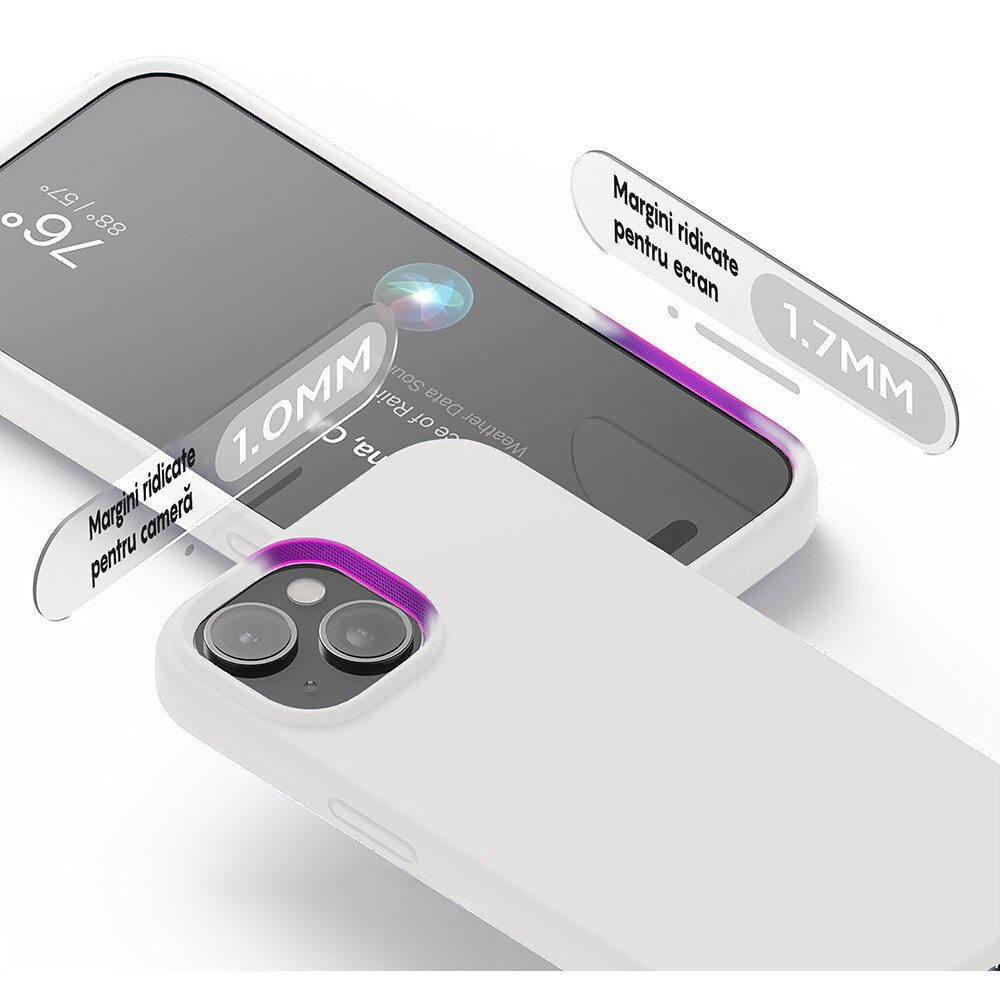 Husa CASEY STUDIOS™ pentru Apple iPhone 15 Plus, Soft Silicone Premium, Microfibra in Interior, Alb, de Protectie, Ultra Slim, pentru Incarcare Wireless, Margini Ridicate pentru Protectia Ecranului si a Camerelor