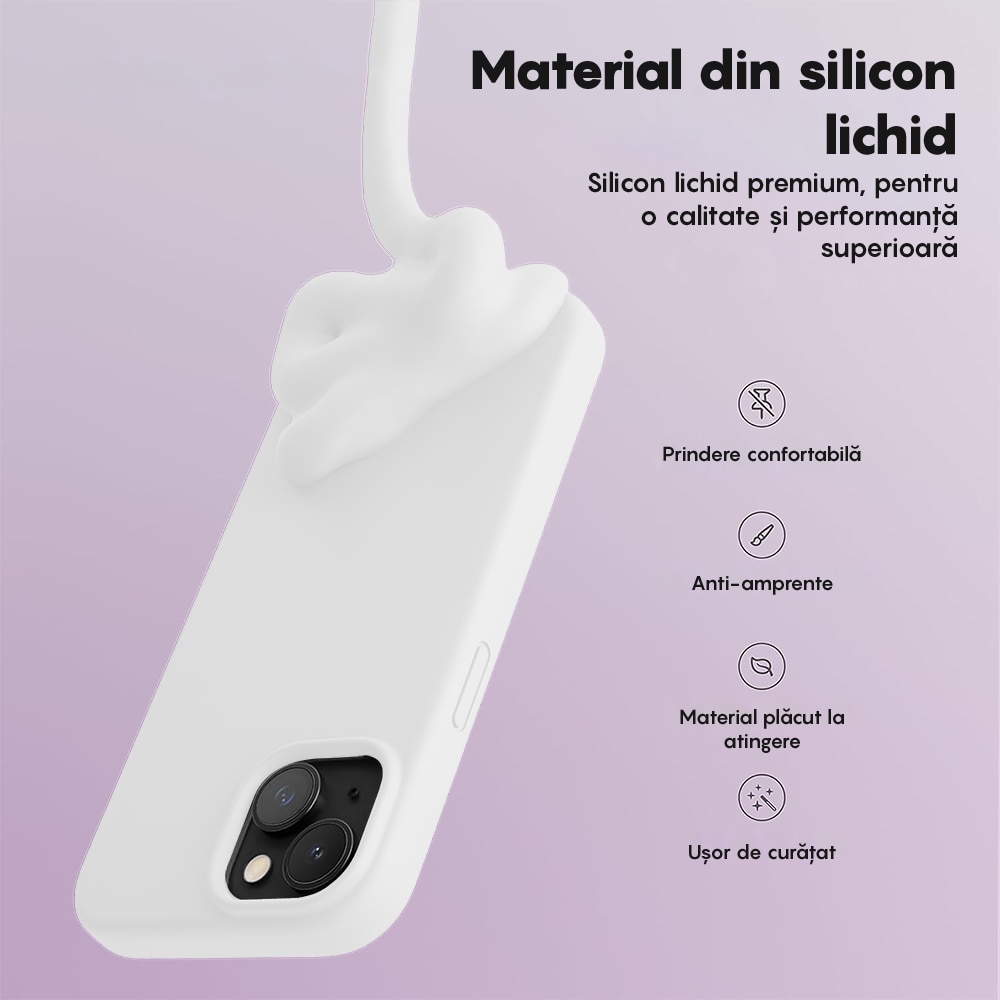 Husa CASEY STUDIOS™ compatibila cu iPhone 13 Mini, Soft Silicone Premium, Microfibra in Interior, Alb, de Protectie, Ultra Slim, pentru Incarcare Wireless, Margini Ridicate de Protectia Ecranului si a Camerelor