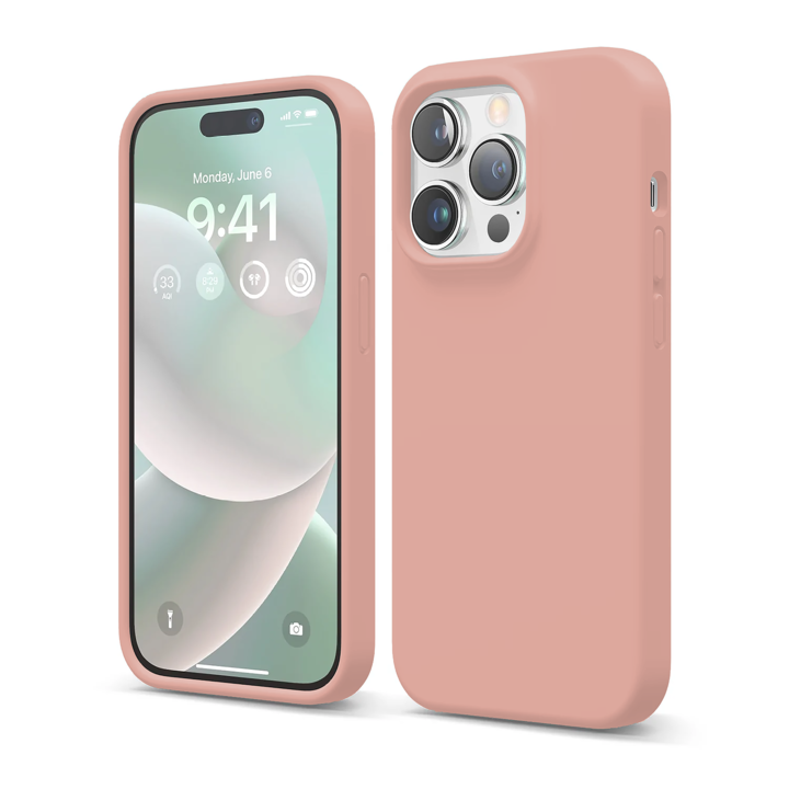 CASEY STUDIOS™ iPhone 14 Pro védőtok, prémium minőségű puha szilikon, belül mikroszálakkal, Rózsaszín, utra vékony, vezeték nélküli töltés, kiemelkedő szélek a képernyő és a kamera védelmének érdekében