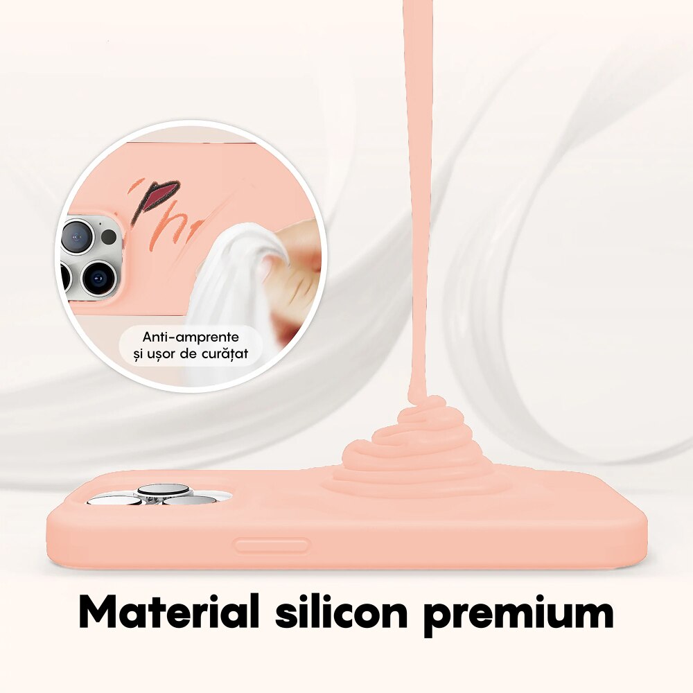 Husa CASEY STUDIOS™ compatibila cu iPhone 14, Soft Silicone Premium, Microfibra in Interior, Pink Sand, de Protectie, Ultra Slim, pentru Incarcare Wireless, Margini Ridicate de Protectia Ecranului si a Camerelor