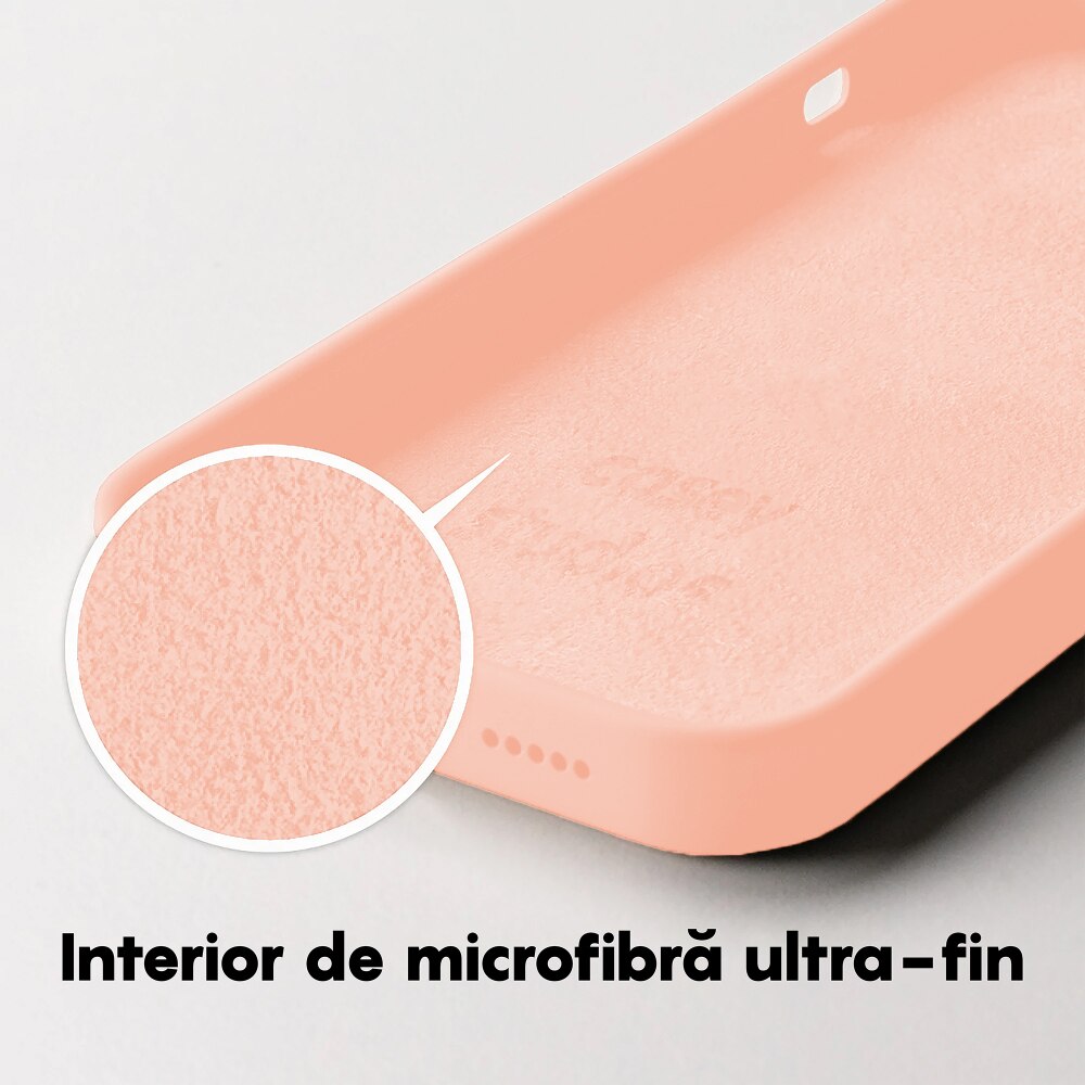 Husa CASEY STUDIOS™ compatibila cu iPhone 14, Soft Silicone Premium, Microfibra in Interior, Pink Sand, de Protectie, Ultra Slim, pentru Incarcare Wireless, Margini Ridicate de Protectia Ecranului si a Camerelor