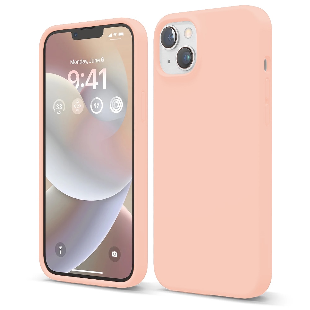 Husa CASEY STUDIOS™ compatibila cu iPhone 14, Soft Silicone Premium, Microfibra in Interior, Pink Sand, de Protectie, Ultra Slim, pentru Incarcare Wireless, Margini Ridicate de Protectia Ecranului si a Camerelor