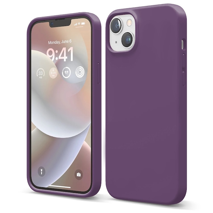 Husa CASEY STUDIOS™ pentru iPhone 14 Plus, Soft Silicone Premium, Microfibra in Interior, Light Purple, de Protectie, Ultra Slim, pentru Incarcare Wireless, Margini Ridicate pentru Protectia Ecranului si a Camerelor